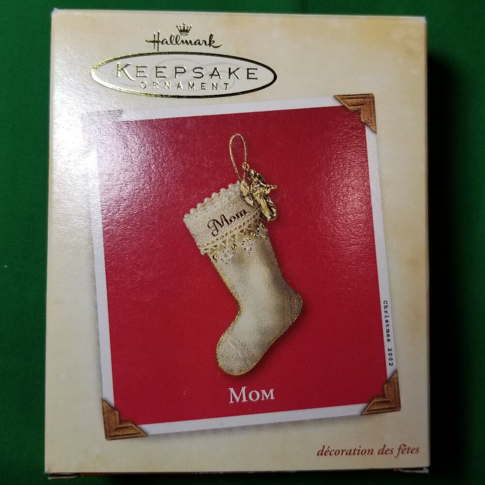 Hallmark Keepsake 2002 Mom Stocking Ornament Angel Fabric White Vintage